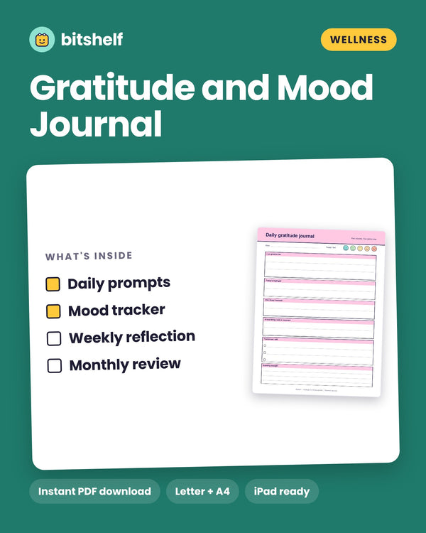 Gratitude and Mood Journal printable cover by Bitshelf