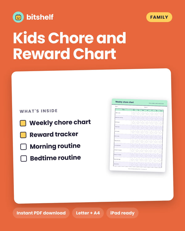 Kids Chore and Reward Chart printable cover by Bitshelf