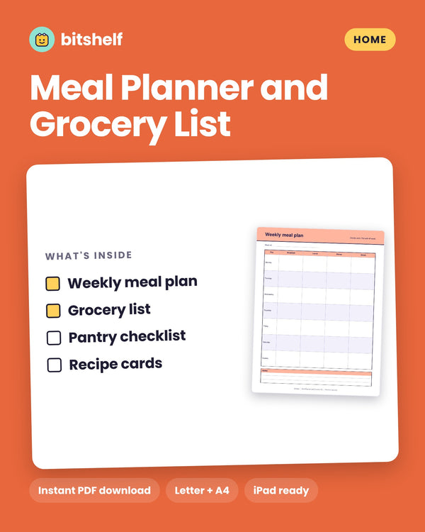 Meal Planner and Grocery List printable cover by Bitshelf