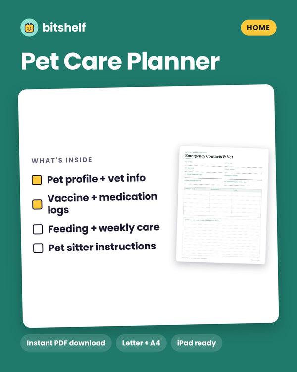 Pet Care Planner and Health Record printable cover by Bitshelf