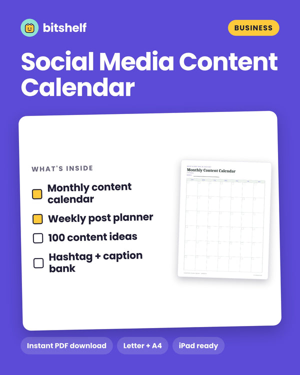 Social Media Content Calendar printable cover by Bitshelf