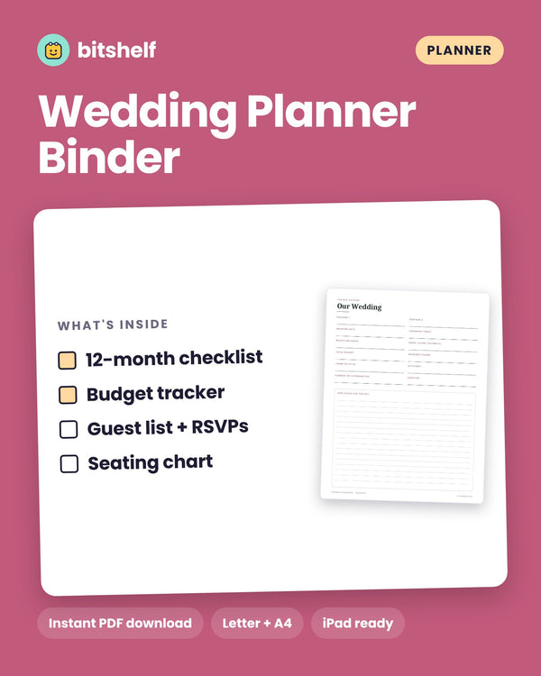 Wedding Planner Binder printable cover by Bitshelf