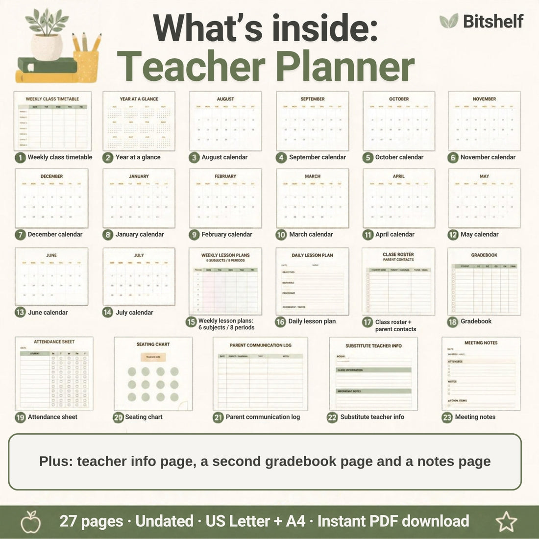 What's inside the Teacher Planner: sample pages