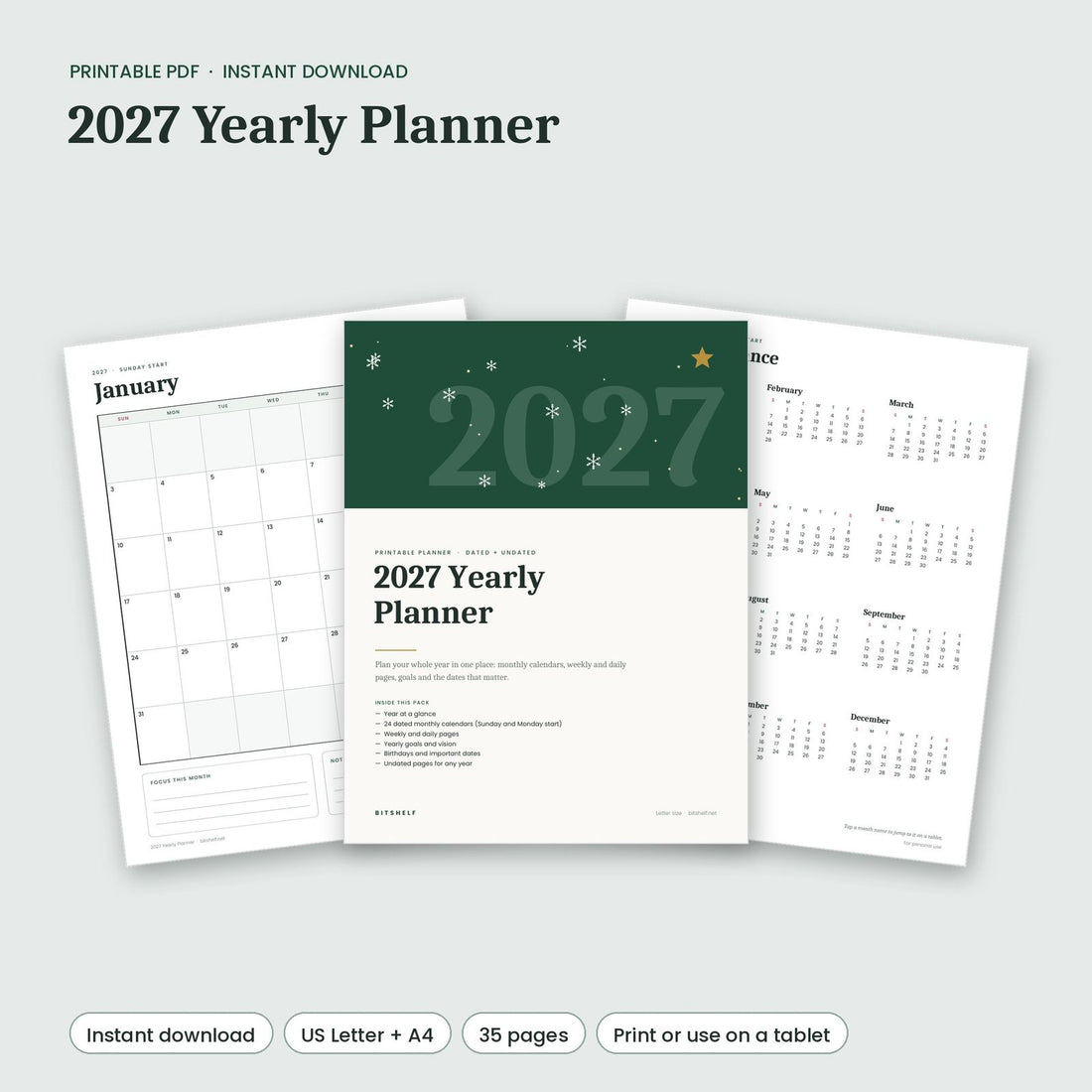 2027 Yearly Planner printable pages preview