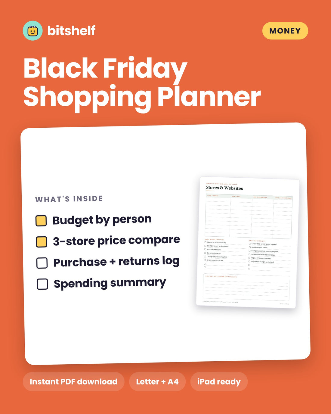 Black Friday and Cyber Monday Shopping Planner printable cover by Bitshelf