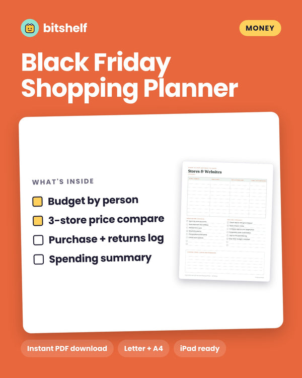 Black Friday and Cyber Monday Shopping Planner printable cover by Bitshelf