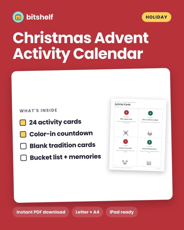 Christmas Advent Activity Calendar printable cover by Bitshelf