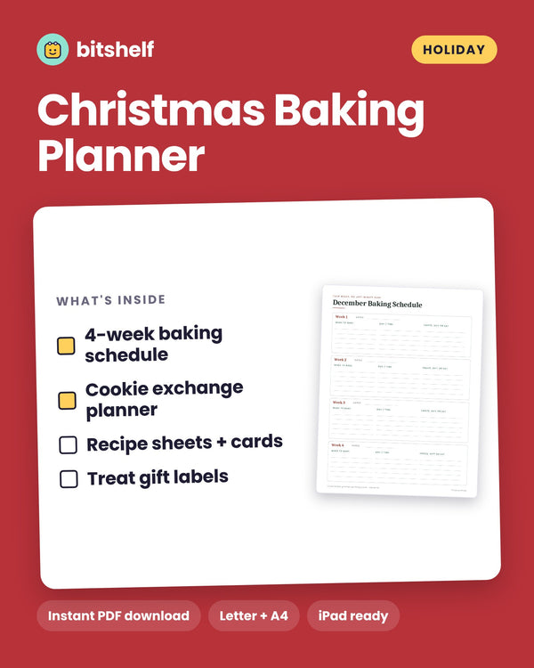 Christmas Baking Planner and Recipe Cards printable cover by Bitshelf