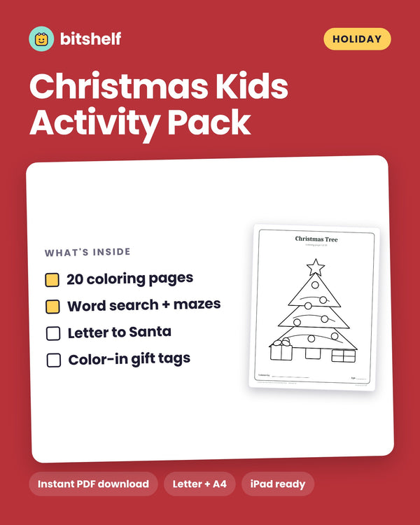 Christmas Kids Activity Pack printable cover by Bitshelf