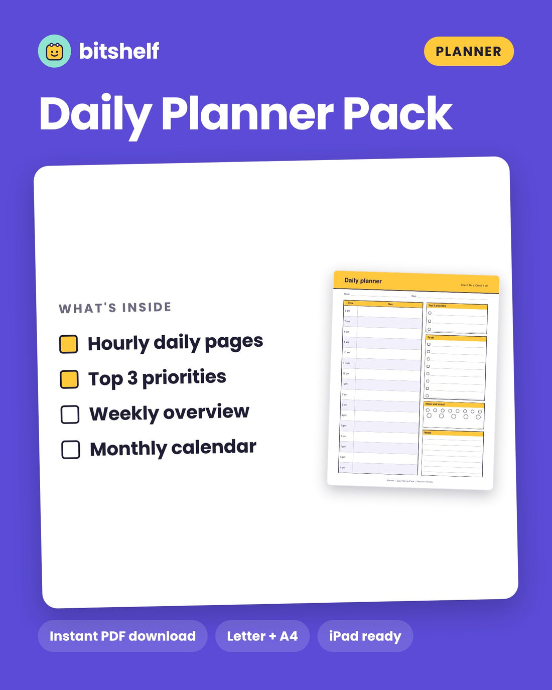 Daily Planner Pack printable cover by Bitshelf