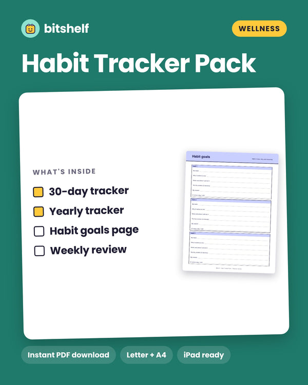 Habit Tracker Pack printable cover by Bitshelf