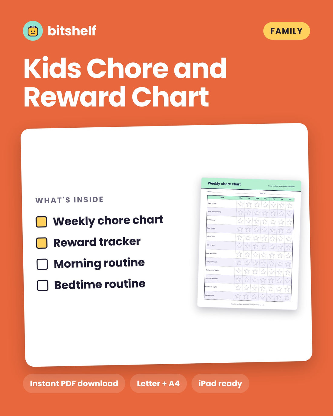 Kids Chore and Reward Chart printable cover by Bitshelf