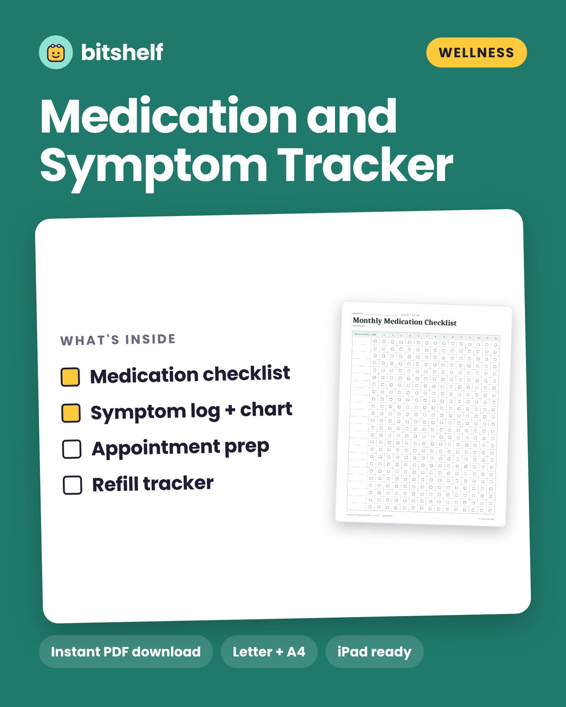 Medication and Symptom Tracker printable cover by Bitshelf