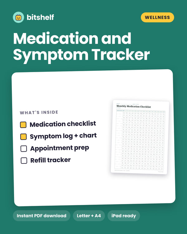Medication and Symptom Tracker printable cover by Bitshelf