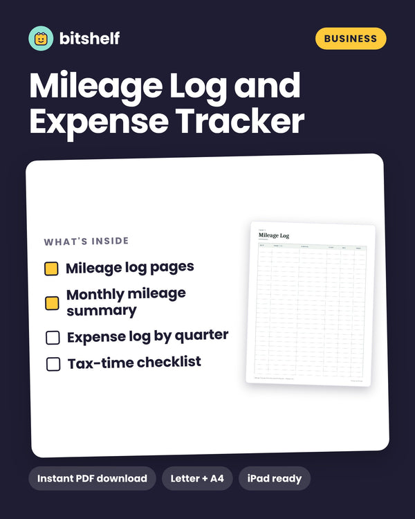 Mileage Log and Business Expense Tracker printable cover by Bitshelf