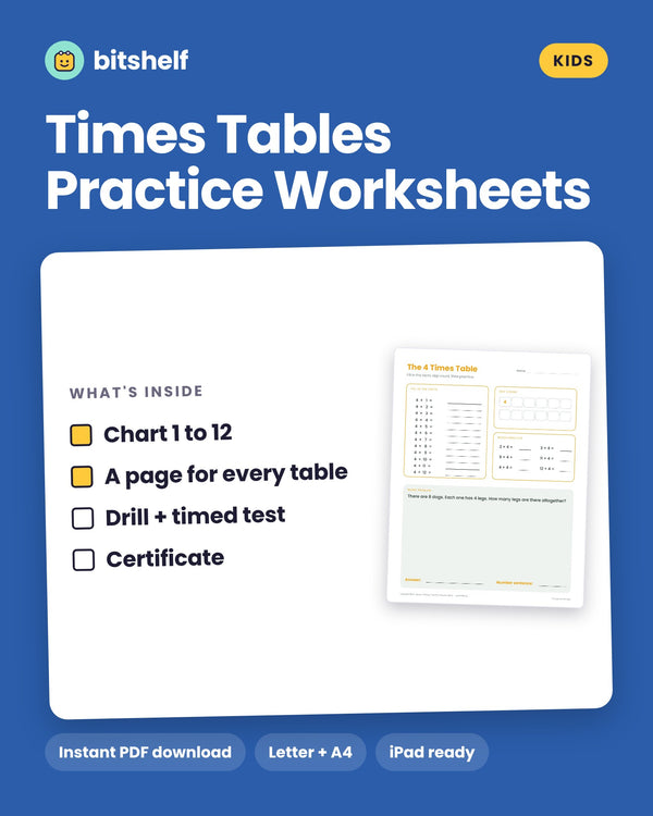 Multiplication Times Tables Practice Worksheets printable cover by Bitshelf