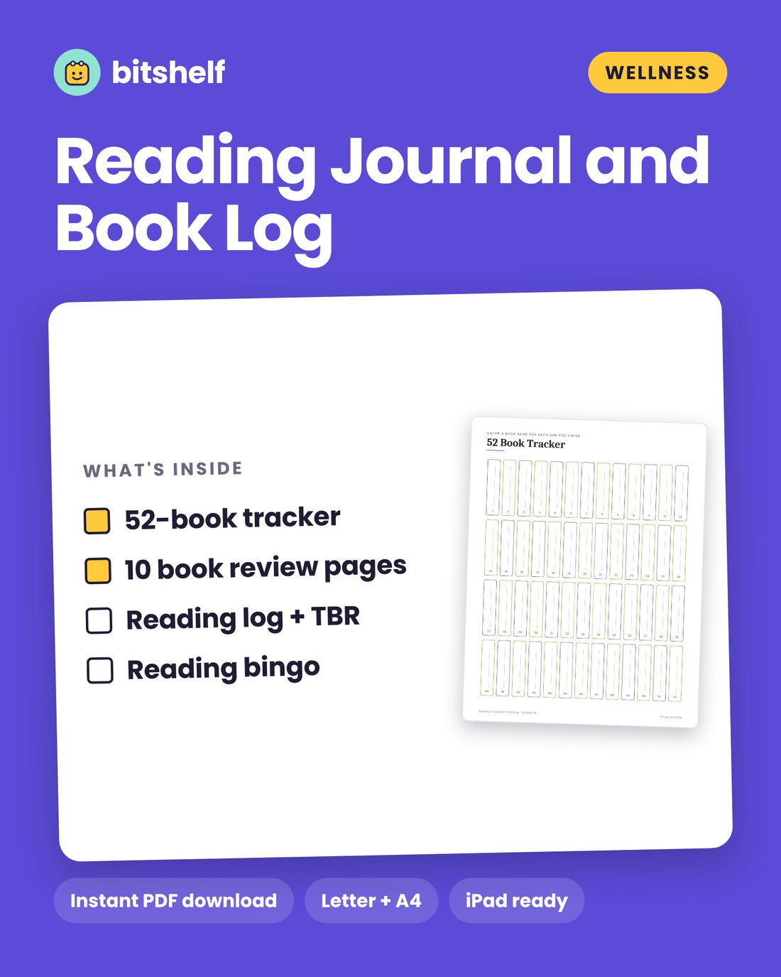 Reading Journal and Book Log printable cover by Bitshelf