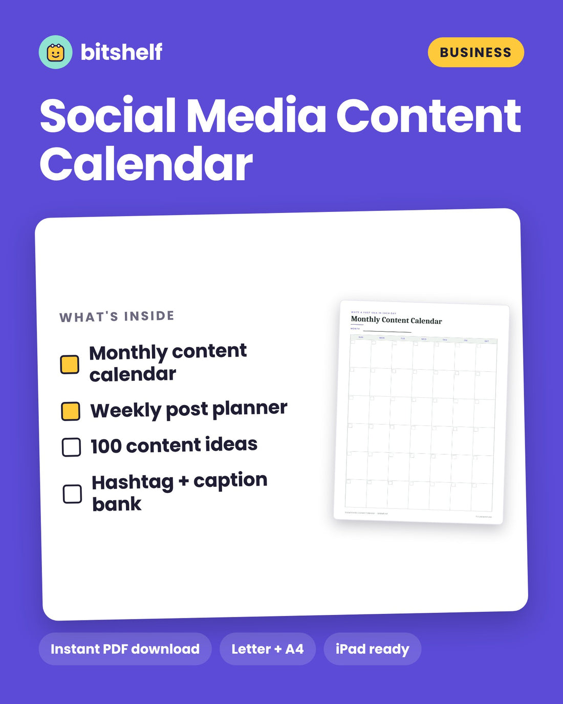 Social Media Content Calendar printable cover by Bitshelf