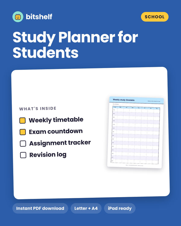 Study Planner for Students printable cover by Bitshelf