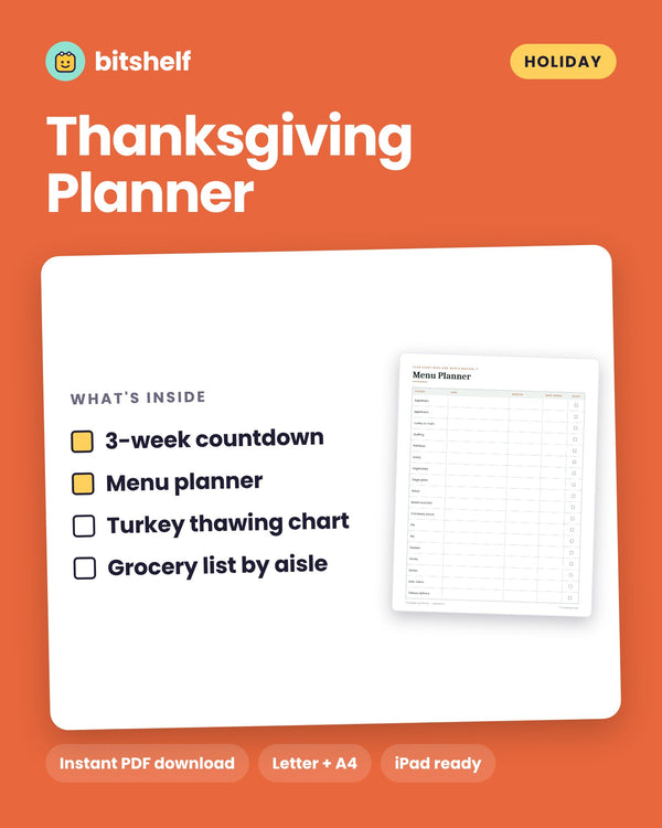 Thanksgiving Planner printable cover by Bitshelf