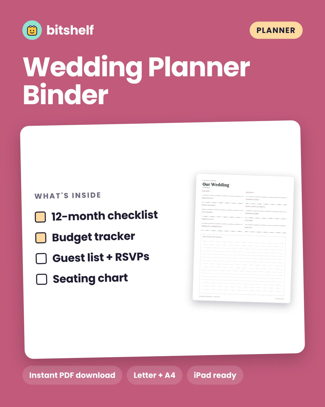Wedding Planner Binder printable cover by Bitshelf