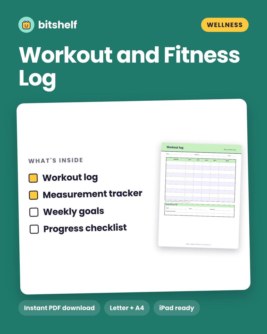 Workout and Fitness Log printable cover by Bitshelf