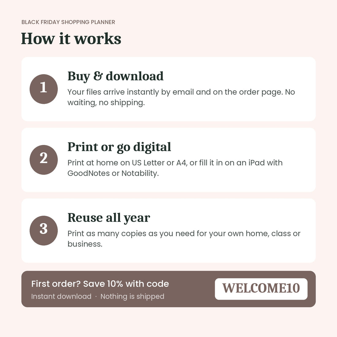 How the Black Friday and Cyber Monday Shopping Planner instant download works