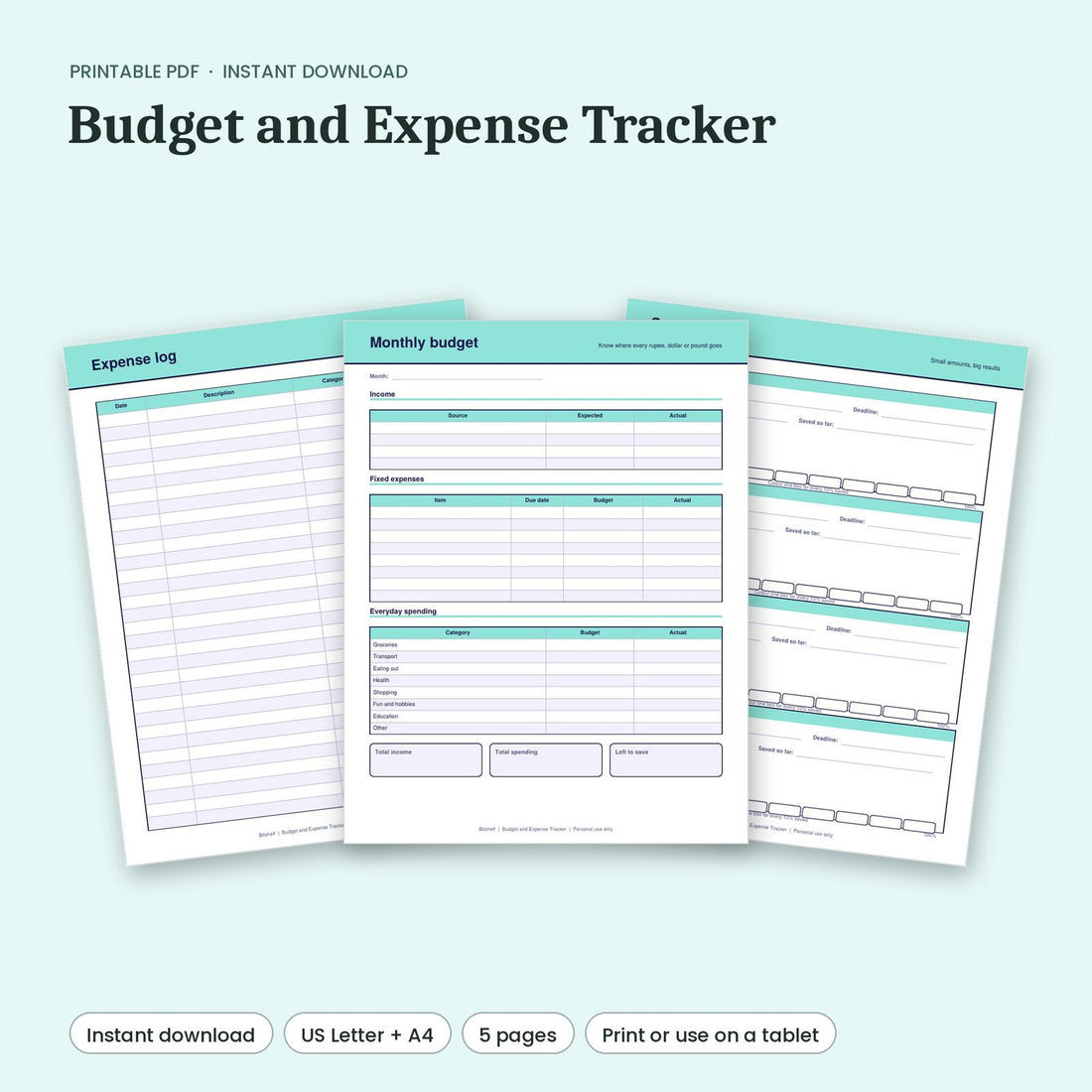 Budget and Expense Tracker printable pages preview