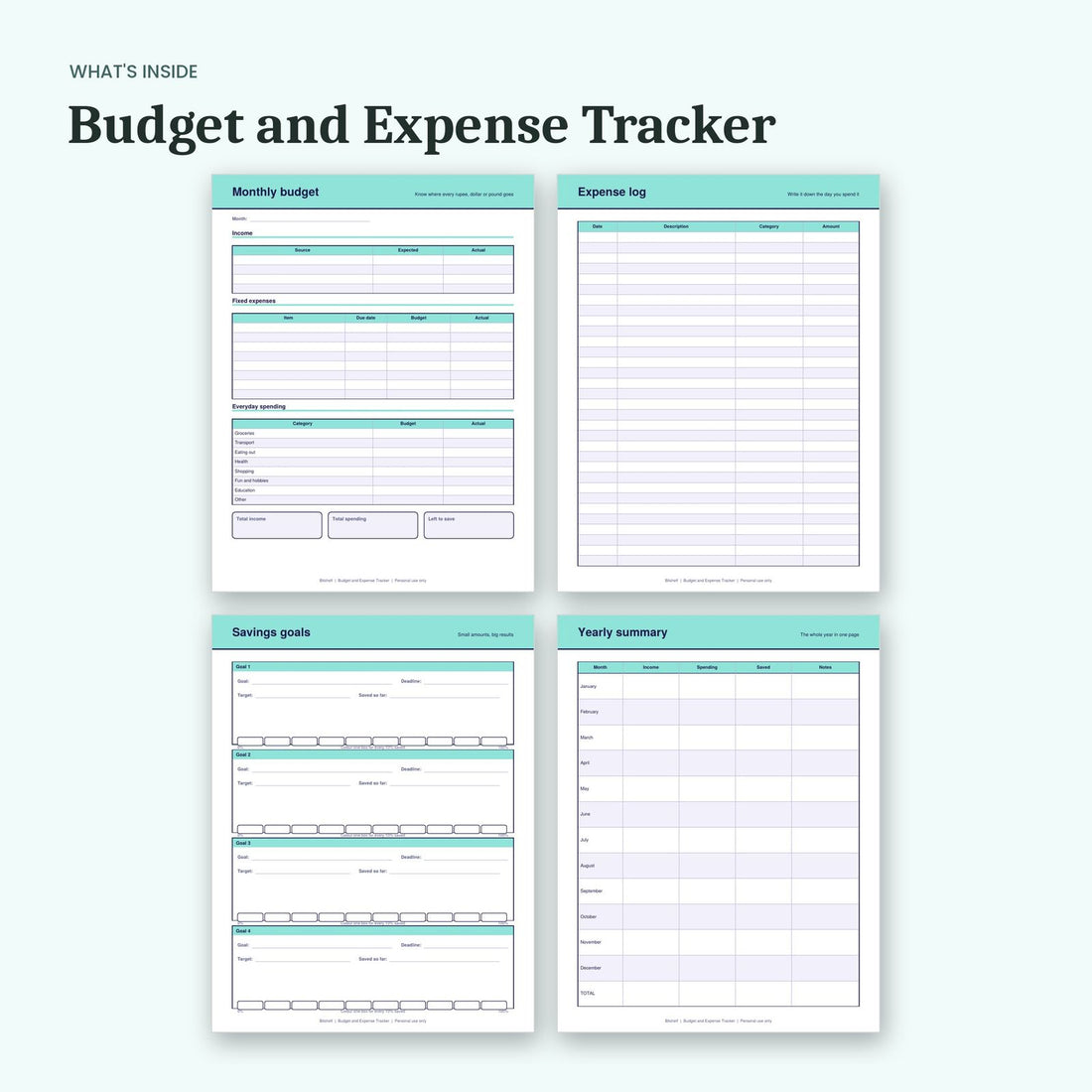 What's inside the Budget and Expense Tracker: sample pages