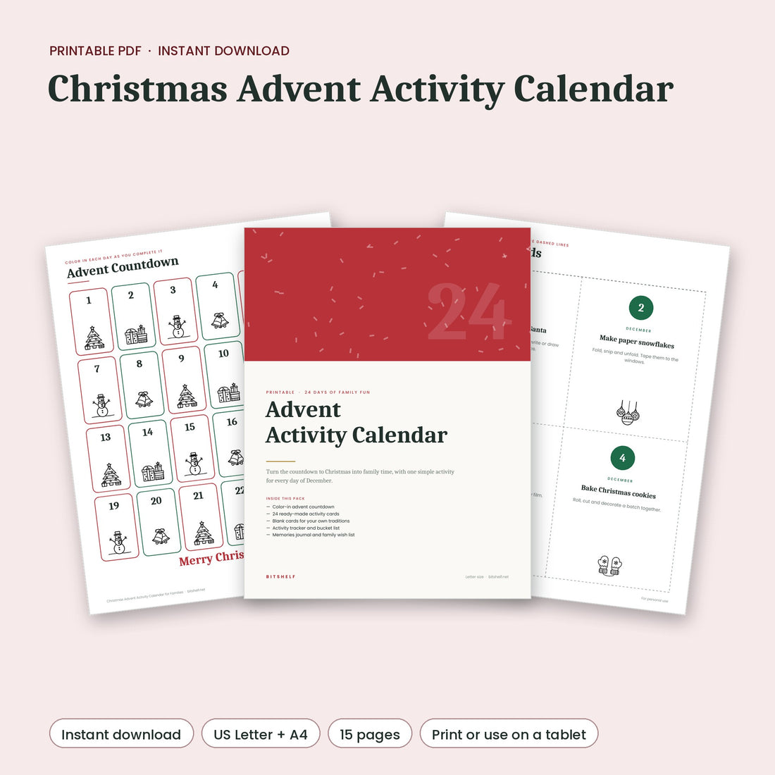 Christmas Advent Activity Calendar printable preview