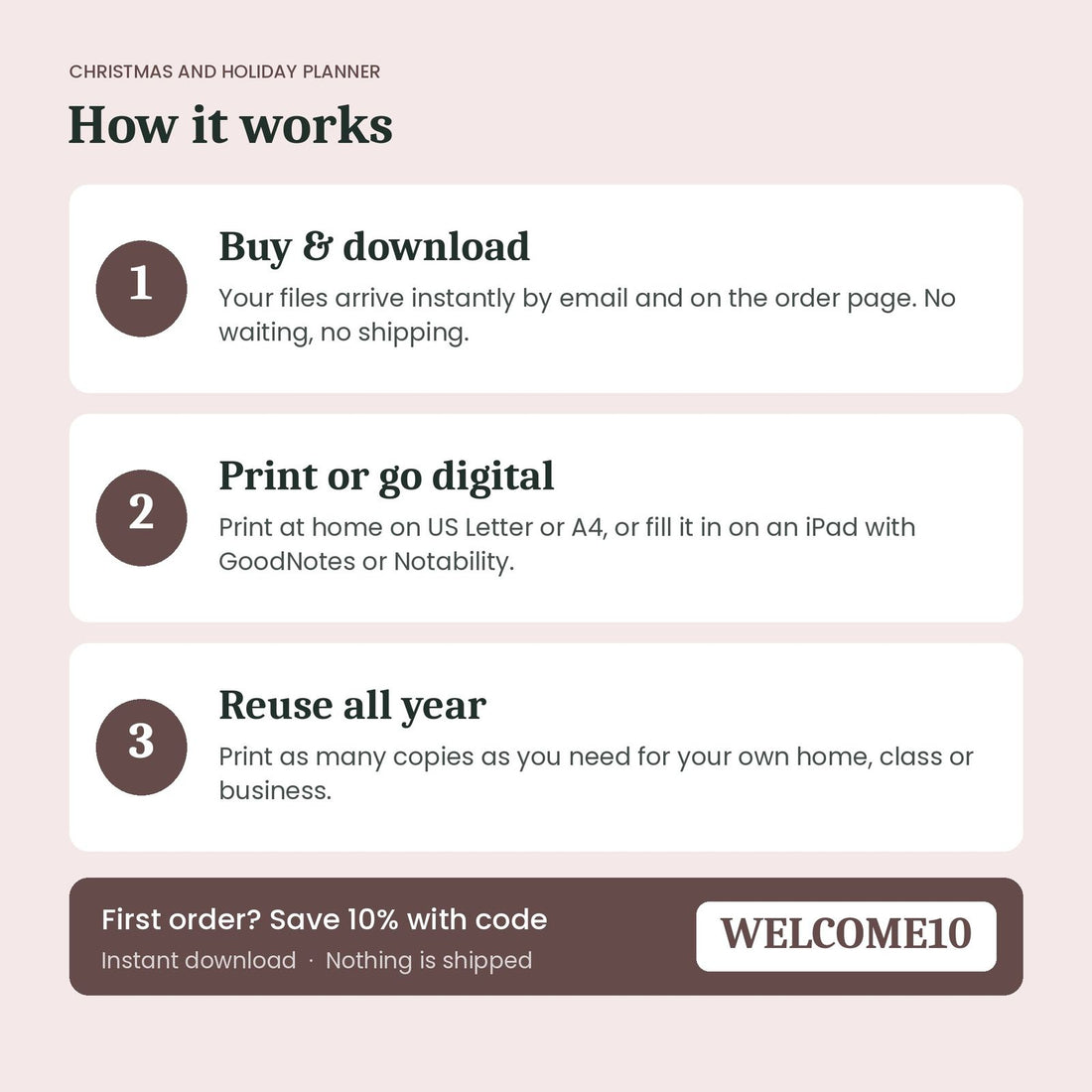 How the Christmas and Holiday Planner instant download works