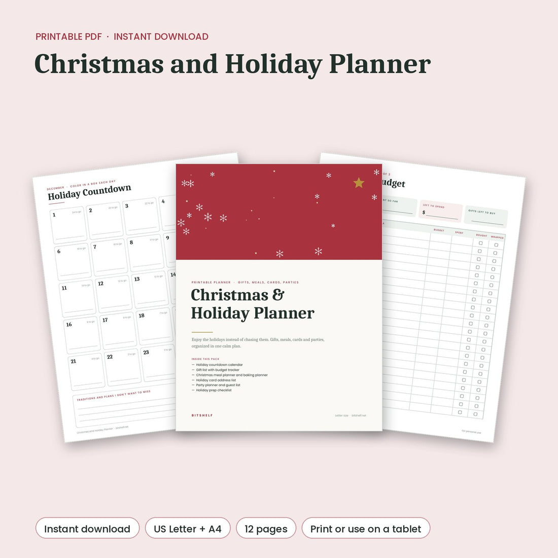 Christmas and Holiday Planner printable pages preview