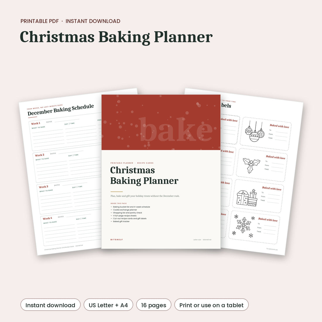 Christmas Baking Planner and Recipe Cards printable preview