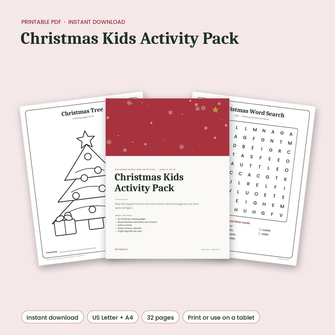 Christmas Kids Activity and Coloring Pack printable pages preview
