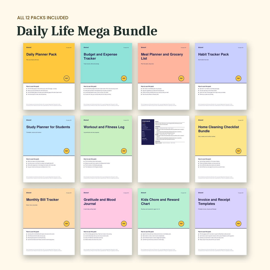 Printable Planner Bundle: 12 Planners & Trackers | Bitshelf