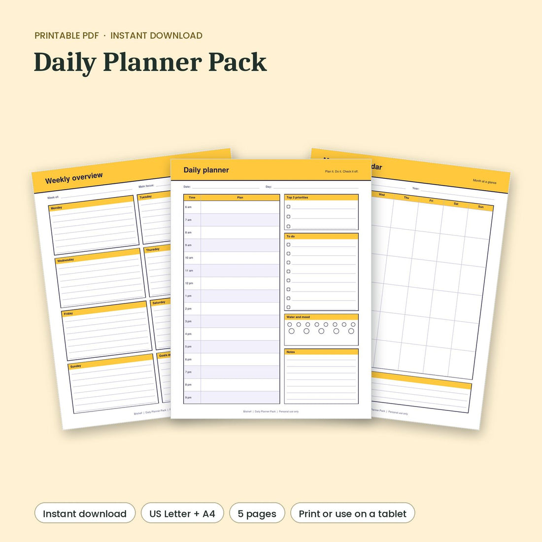Daily Planner Pack printable pages preview