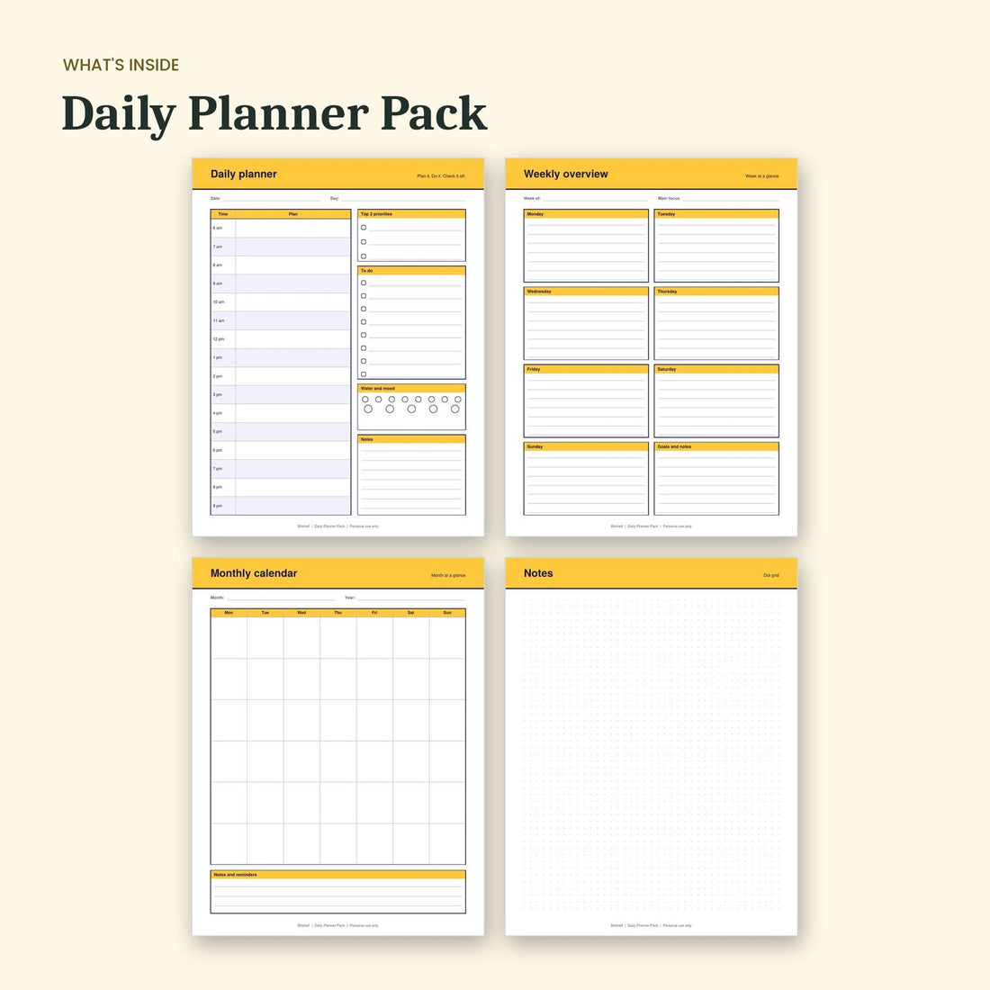 What's inside the Daily Planner Pack: sample pages