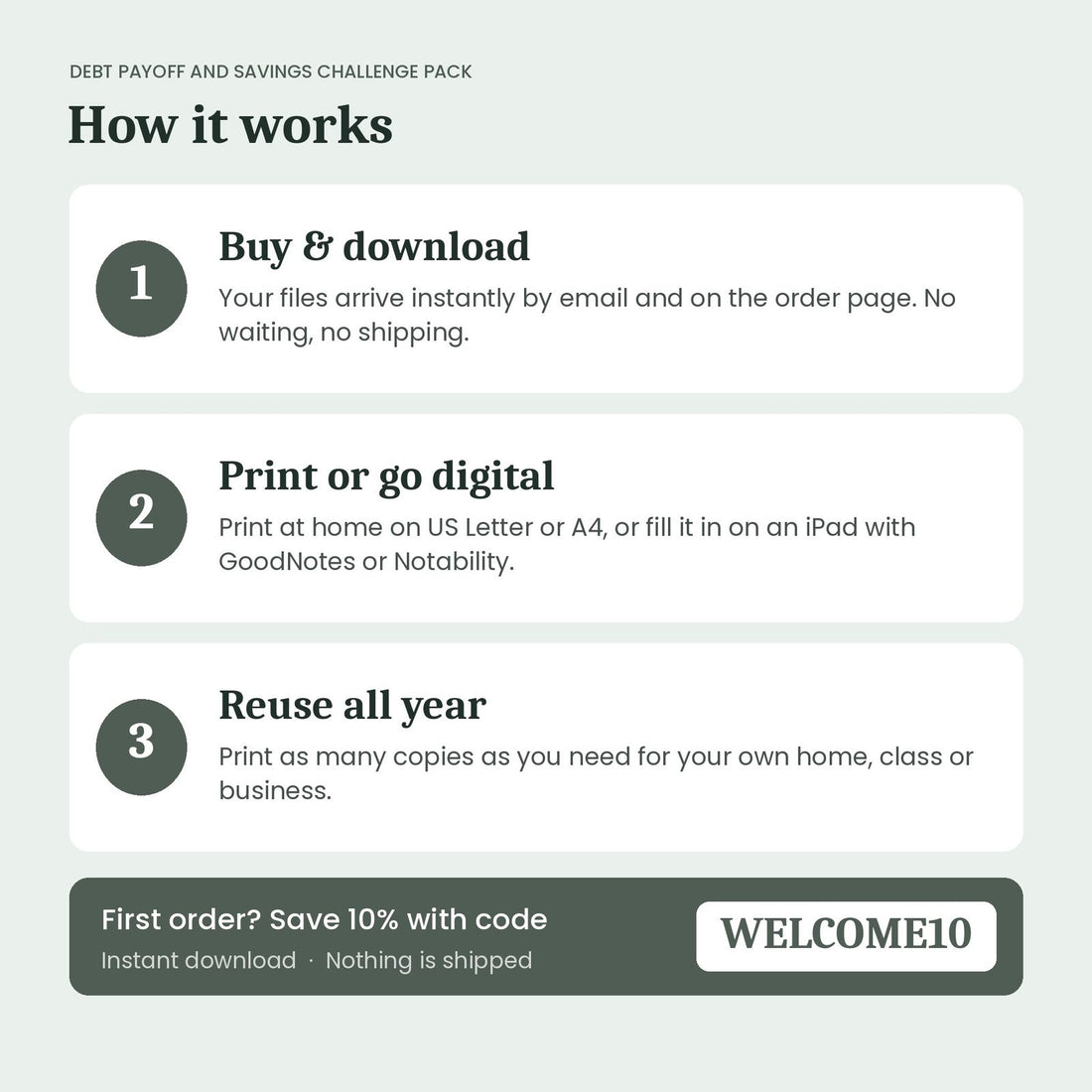 How the Debt Payoff and Savings Challenge Pack instant download works