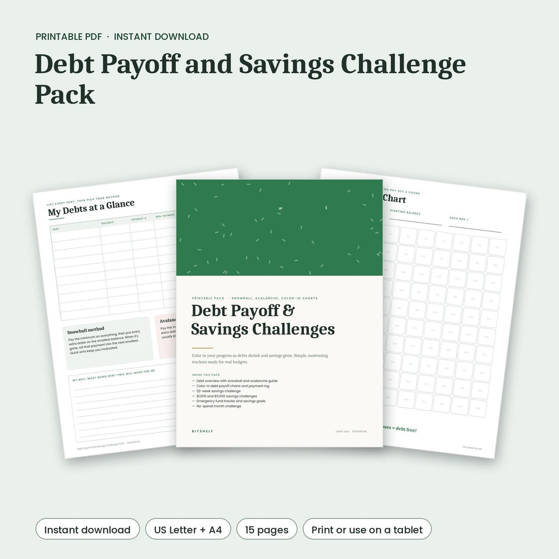 Debt Payoff and Savings Challenge Pack printable pages preview