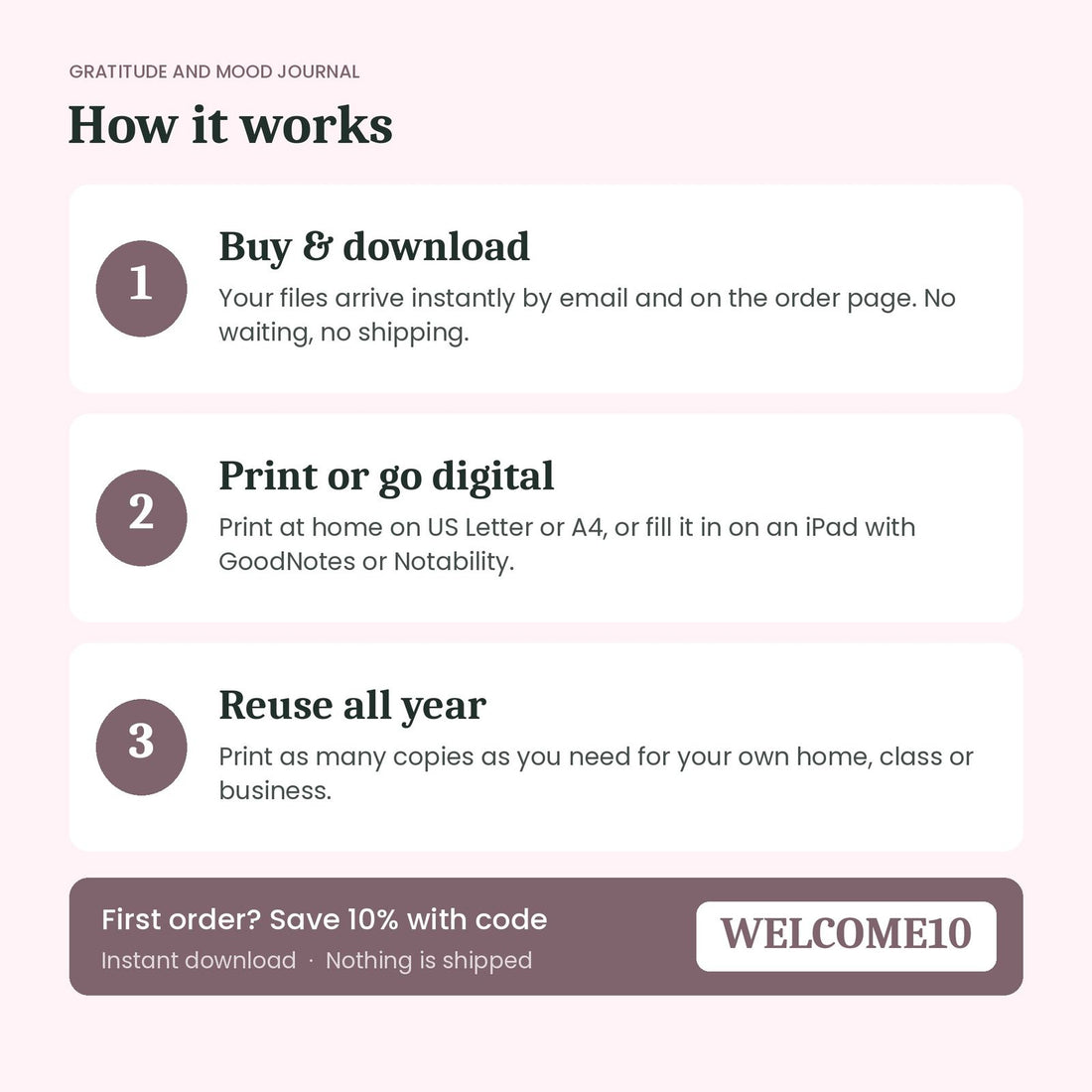 How the Gratitude and Mood Journal instant download works