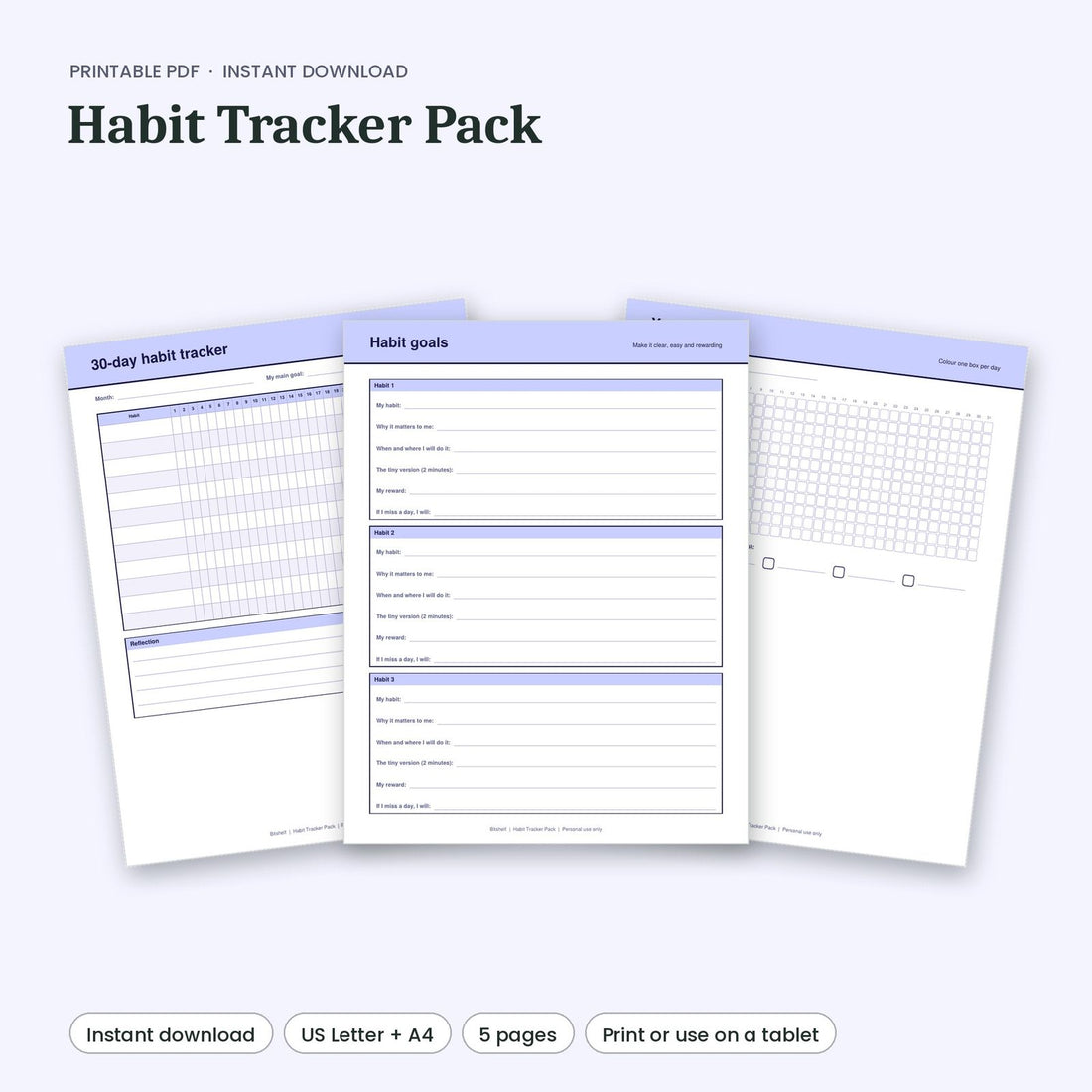 Habit Tracker Pack printable pages preview