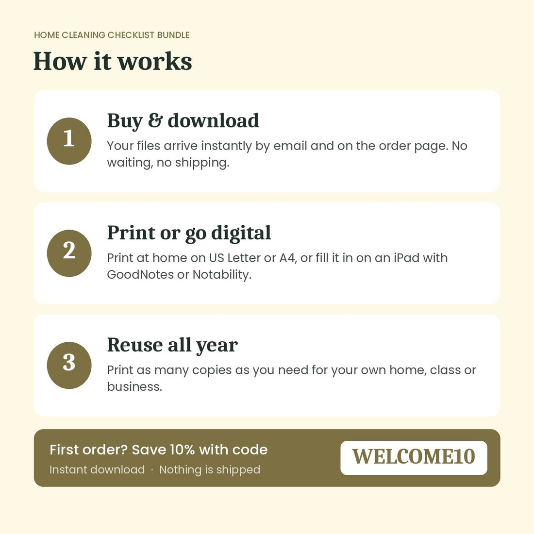 How the Home Cleaning Checklist Bundle instant download works