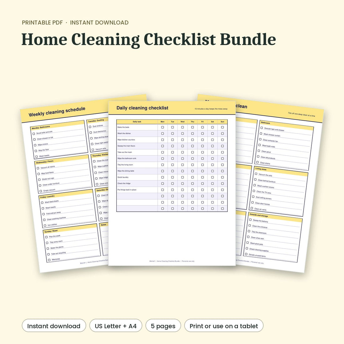 Home Cleaning Checklist Bundle printable pages preview