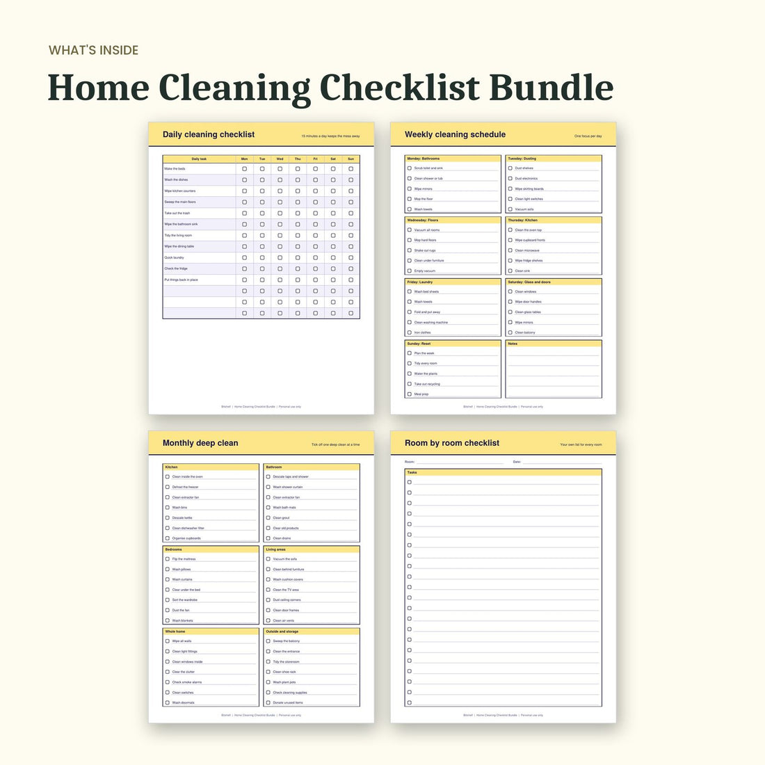 What's inside the Home Cleaning Checklist Bundle: sample pages