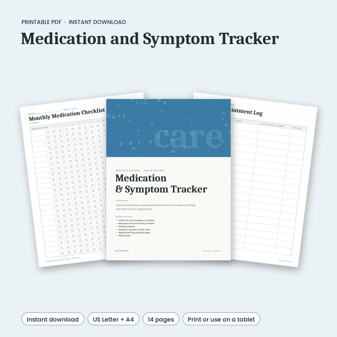 Medication and Symptom Tracker printable preview