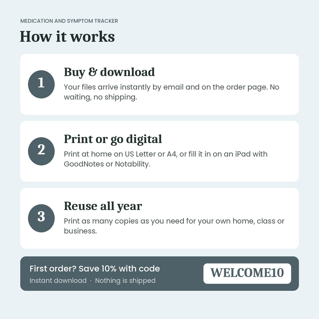 How the Medication and Symptom Tracker instant download works