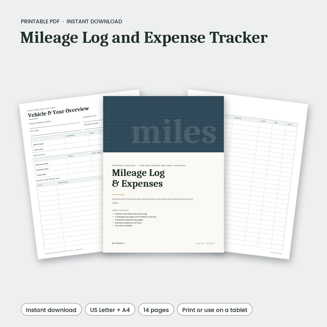 Mileage Log and Business Expense Tracker printable preview