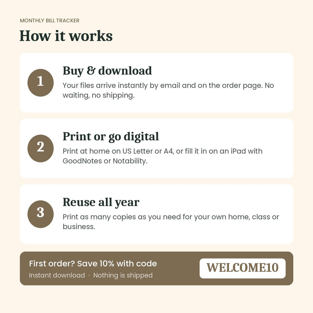 How the Monthly Bill Tracker instant download works