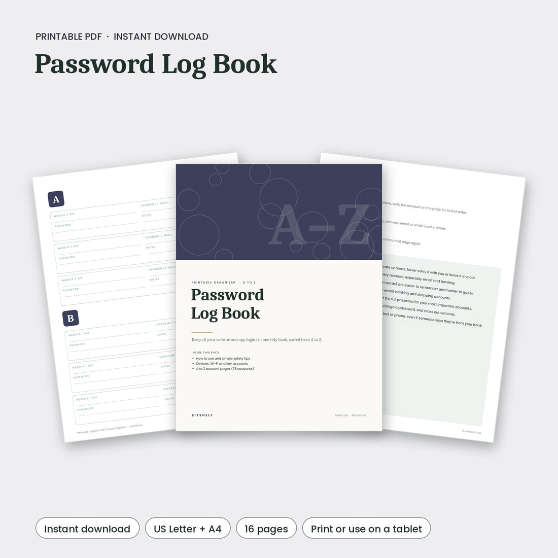 Password Log Book and Account Organizer printable preview