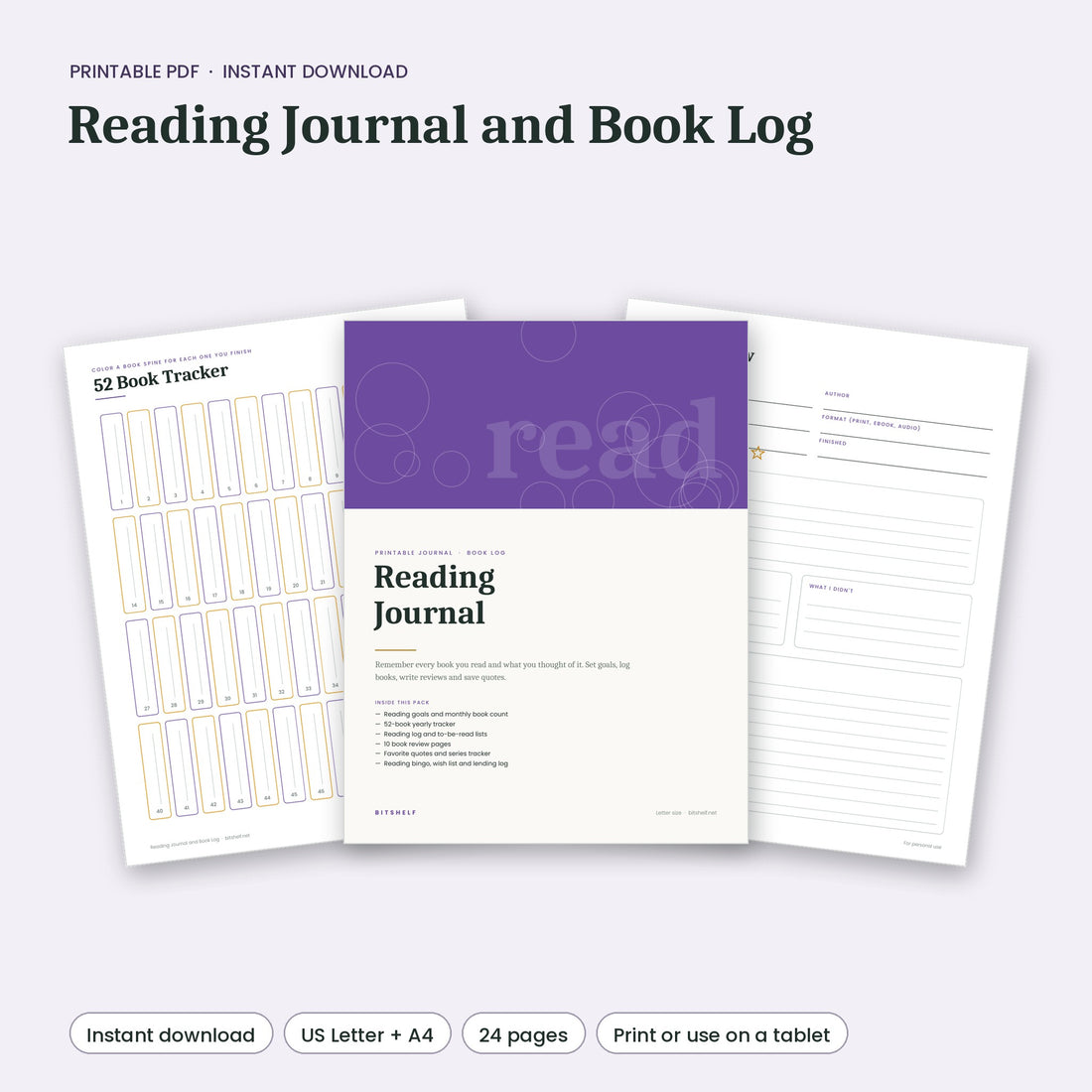 Reading Journal and Book Log printable preview